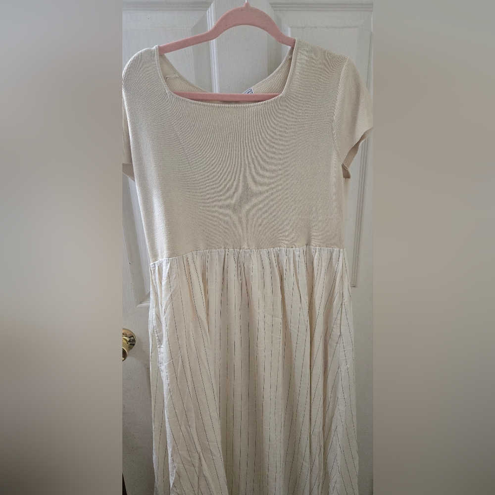 Women's Cream Midi Dress with Short Sleeves. The Main Street Exchange